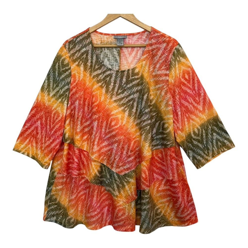 Catherines Top Blouse Poetry Tiered Tee 2X 22/24 WP Tiered Abstract  Feminine